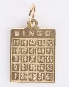 VINTAGE 14K YELLOW GOLD BINGO GAME CARD PENDANT
