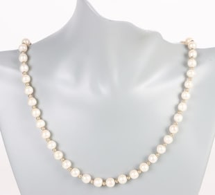 14K PEARL & GOLD BEAD LADIES NECKLACE