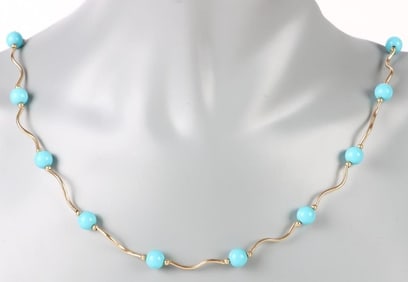 SLEEPING BEAUTY TURQUOISE 14K YELLOW GOLD NECKLACE