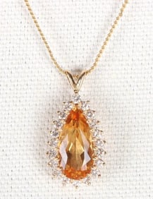 14K YELLOW GOLD TOPAZ DIAMOND LADIES NECKLACE
