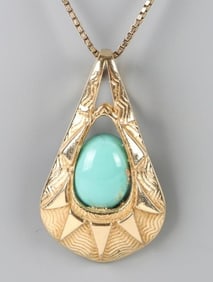 SLEEPING BEAUTY TURQUOISE 14K GOLD NECKLACE