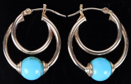 SLEEPING BEAUTY TURQUOISE 14K YELLOW GOLD EARRINGS