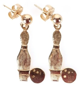 14K YELLOW GOLD BOWLING PIN LADIES EARRINGS
