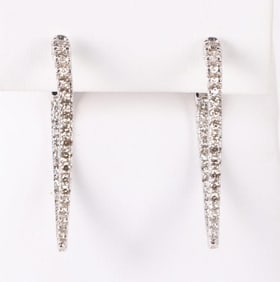 10K WHITE GOLD DIAMOND LADIES HOOP EARRINGS