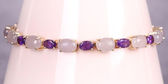 14K YELLOW GOLD PURPLE AMETHYST & JADE BRACELET