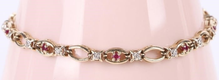 10K YELLOW GOLD RUBY DIAMOND LADIES BRACELET