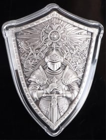 CRUSADER'S SHIELD ANTIQUED STACKER 2OZ SILVER