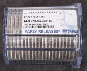 FINE SILVER 2017 EAGLES GU SEALED ROLL OF 20 NGC