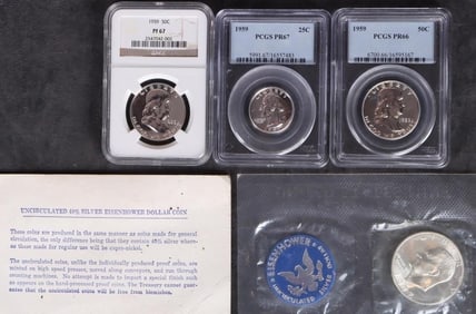 ASSORTED SILVER UNCIRCUATED/PF U.S. COINAGE - (4)