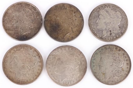 ASSORTED 90% SILVER LIBERTY PEACE DOLLARS - (6)