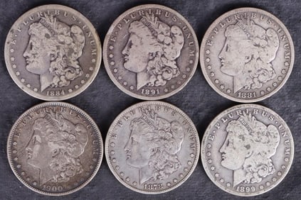 ASSORTED 90% SILVER MORGAN DOLLARS - (6)