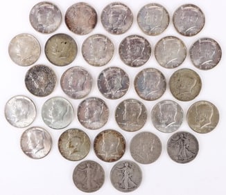 ASSORTED U.S. SILVER HALF DOLLARS 1935-1969 - (30)