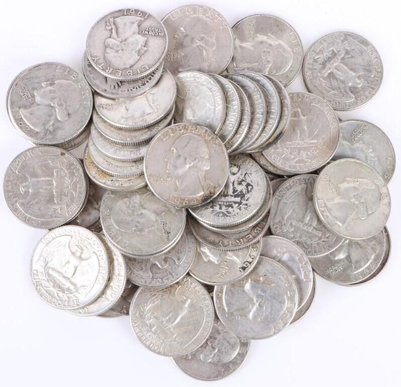ASSORTED 90% SILVER WASHINGTON QUARTERS - (56) (1 of 5)