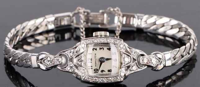 VINTAGE HAMILTON PLATINUM DIAMOND LADIES 911 WATCH