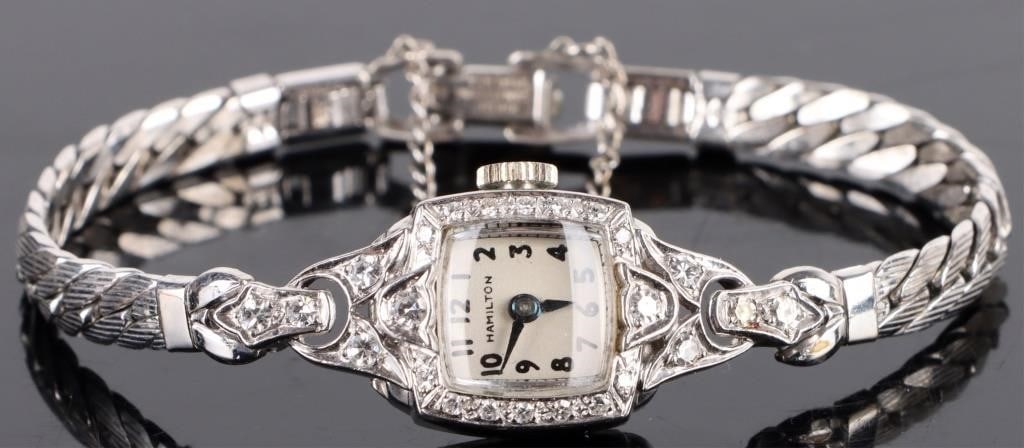 VINTAGE HAMILTON PLATINUM DIAMOND LADIES 911 WATCH (1 of 4)