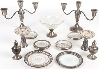 STERLING SILVER WIEGHTED & GLASS DISHES & MORE