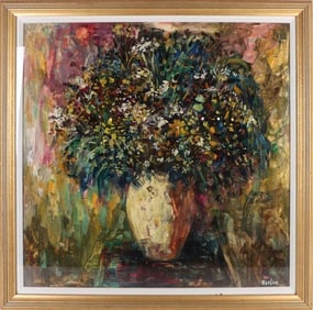 IN THE MANNER OF D. BURLIUK OIL ON CANVAS FRAMED