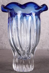 SHANNON CRYSTAL COBALT BLUE TO CLEAR FLOWER VASE