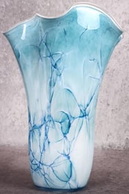 LIGHT BLUE MARBLED LARGE ITALIAN MURANO VASE