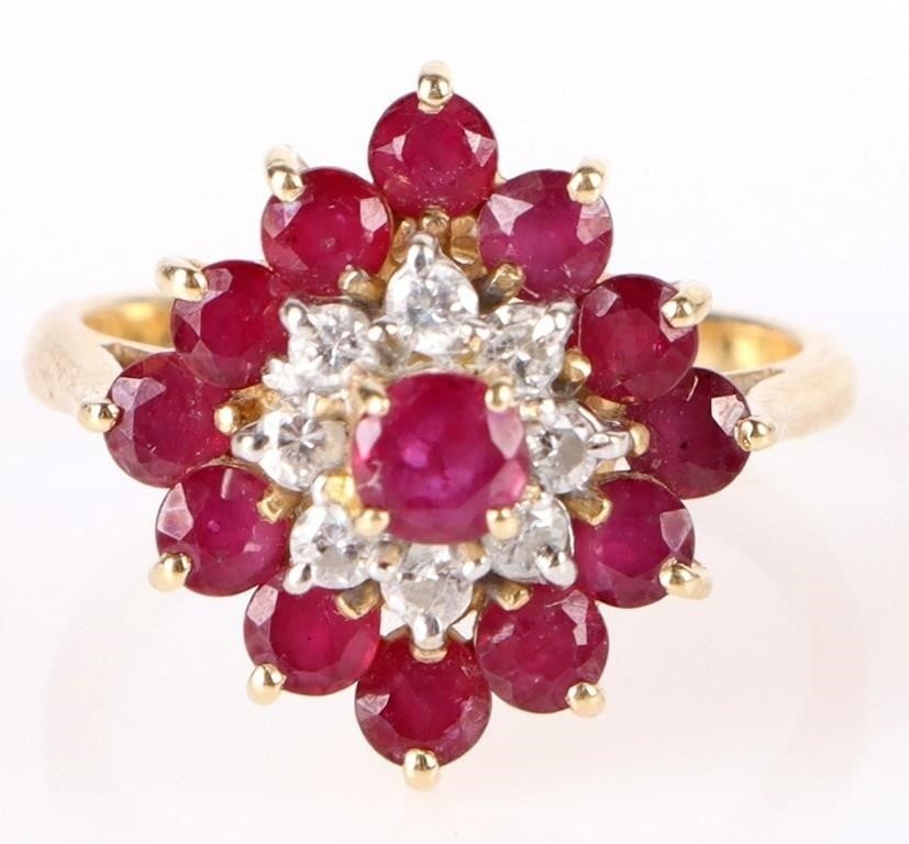 14K YELLOW GOLD RUBY DIAMOND LADIES RING (1 of 3)