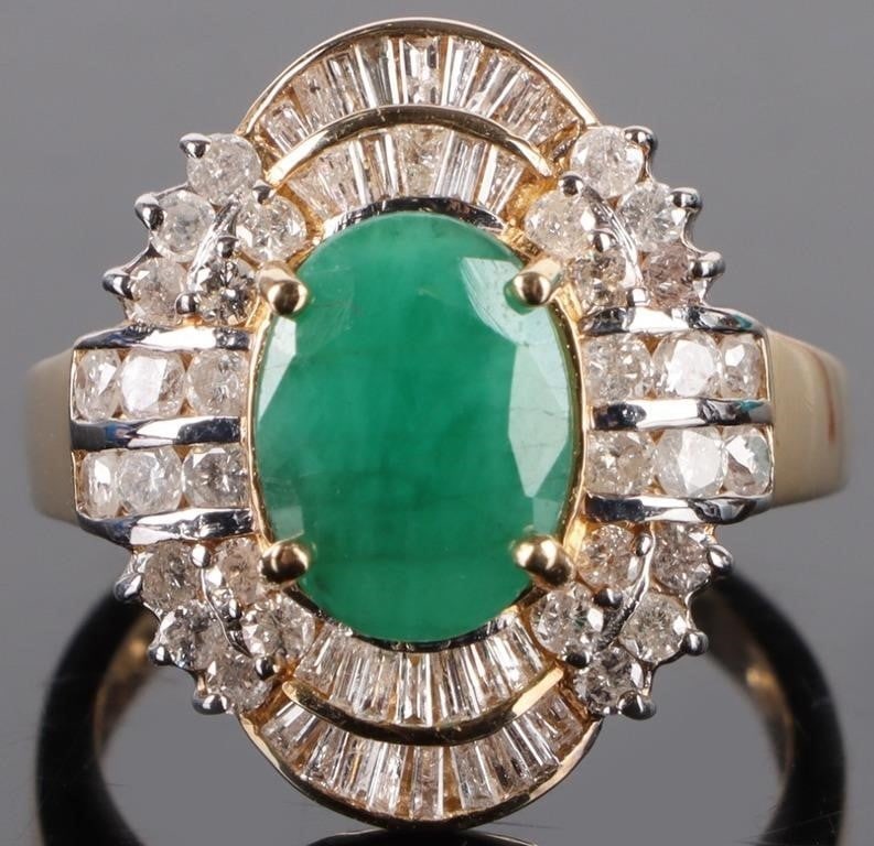 14K YELLOW GOLD EMERALD DIAMOND RING W/ CERT (1 of 6)