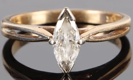 EARTH-MINED 0.50CT CENTER MARQUISE DIAMOND 14K GOLD RING