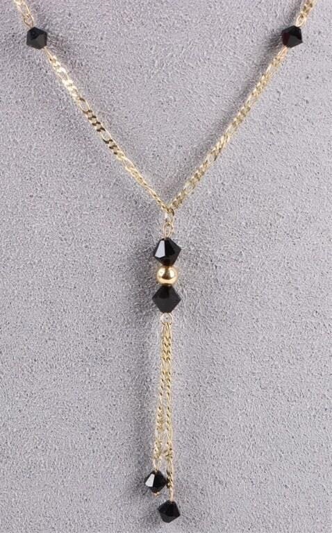 14K YELLOW GOLD ONYX BEADED LADIES NECKLACE (1 of 3)