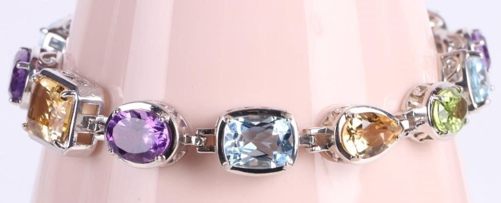 STERLING SILVER ASSORTED GEM LADIES BRACELET (1 of 4)