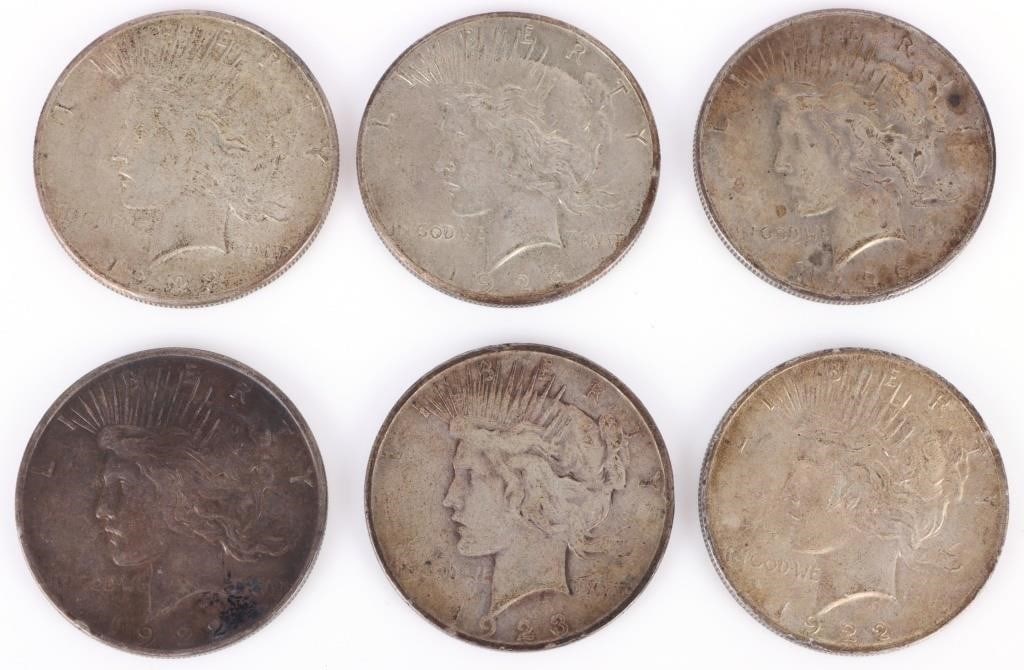 ASSORTED 90% SILVER LIBERTY PEACE DOLLARS - (6) (1 of 2)