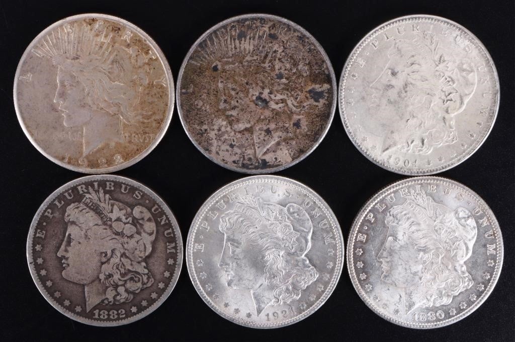 1880-1928 MORGAN SILVER DOLLAR COINS (6) (1 of 2)