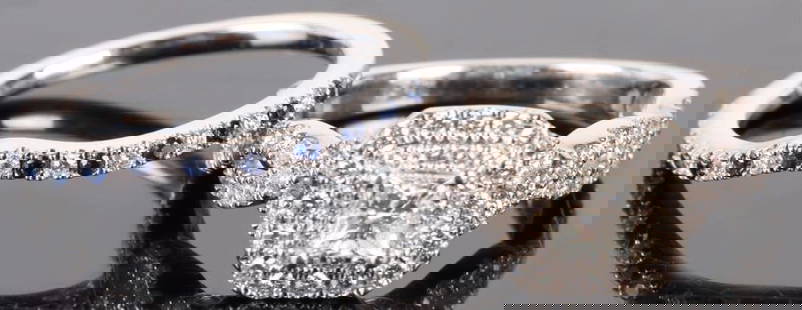 VERA WANG 14K 1CTW ENGAGEMENT RING & BAND: Vera Wang Love Collection 1 Ct TW 14K white gold Engagement Ring & Vera Wang LOVE Collection 14K white gold Diamond & Sapphire Band. Stone Type: Diamond Weight: 6.36 Grams Size: 6.5 Condition: