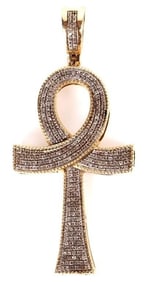 ~2.50CTW DAIMOND 10K YELLOW GOLD ANKH PENDANT