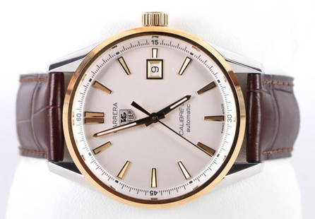 TAG HEUER CARRERA CALIBRE 5 MEN'S AUTOMATIC WATCH: Tag Heuer Carrera Calibre 5 men's automatic watch. Watch has a dark brown leather band. Wristwatch Tagheuer MensWeight: 80.25 GramsSize: 39mmCondition: Very Fine