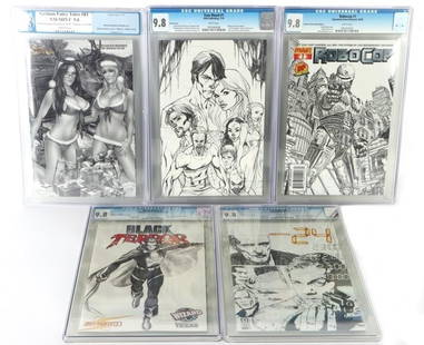 MODERN IDW, DYNAMITE, & ZENESCOPE COMICS LOT (5): Modern IDW, Dynamite, & Zenescope Comics Lot to include: 24: Nightfall #1 CGC 9.8, True Blood #1 Sketch Cover Variant CGC 9.8, Robocop #1 Dynamic Forces Sketch Variant CGC 9.8, Black Terror #1 Wizard