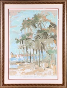 1990 NILE DELTA PALMS, EGYPT OIL ON PAPER FRAMED