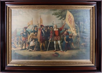 ANTIQUE LANDING OF COLUMBUS ETCHING - VANDERLYN