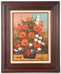 JULIAN OIL ON CANVAS DEPICTING FLOWER VASE FRAMED