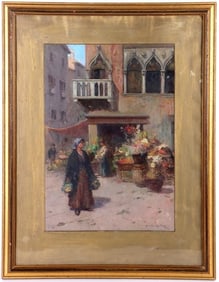 VINTAGE CITYSCAPE ITALIAN OIL PAINTING