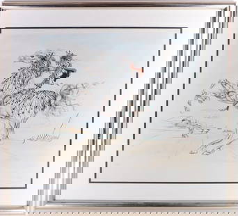SALVADOR DALI SIGNED 'HORSE W/ RIDER' LTD. PRINT: Salvador Dali (1904-1989, Spanish) signed "Horse with Rider" surrealist original lithograph print. Limited to 225/300. Dali was a surrealist artist renowned for his technical skill, precise draftsmans