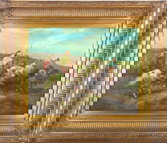 MIDDLE EASTERN HORSEMEN OIL ON BOARD FRAMED