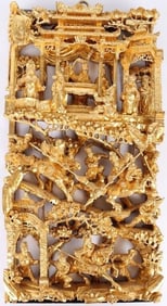 VINTAGE CARVED ASIAN GOLD GLIT WOODEN WALL PANEL