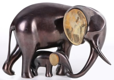 LOET VANDERVEEN MOTHER ELEPHANT & BABY SCULPTURE