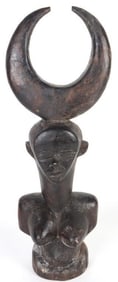 HAND-CARVED WEST AFRICAN HORNED FERTILITY STATUE