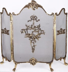 VINTAGE FRENCH PROVINCIAL BRASS FIRE SCREEN