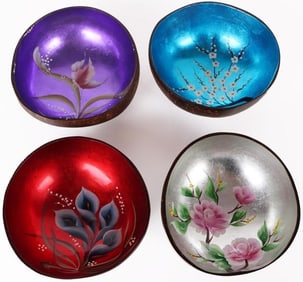 BEAUTIFUL PAINTED NATURAL COCONUT SHELL BOWLS