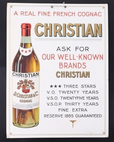 ANTIQUE 1910-20 CHRISTIAN & CO. FRENCH COGNAC SIGN