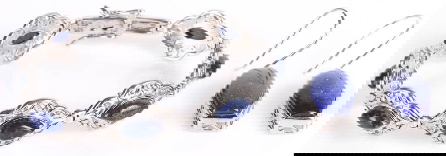 STERLING SILVER SOUTHWEST LAPIS MATCHING JEWELRY: Sterling silver southwest lapis matching jewelry to include one pair of earrings and one bracelet.Weight: 27.21 GramsSize: 7.0" LengthCondition: Very fine.