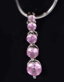 10K WHITE GOLD PINK TOPAZ PENDANT & 0.925 CHAIN