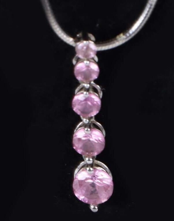 10K WHITE GOLD PINK TOPAZ PENDANT & 0.925 CHAIN (1 of 2)