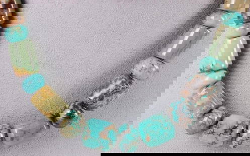 STERLING SILVER TURQUOISE LADIES NECKLACE: Sterling silver turquoise ladies necklace.Stone Type: TurquoiseWeight: 52.93 GramsSize: 21.00"Condition: Very fine.